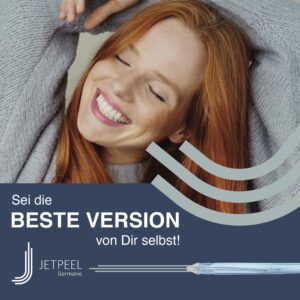 kosmetik-studio-carola-kiesel-stuttgart-beauty-balance - lächelndes Mädchen und Text: Sei die beste Version von dir selbst. Jetpeel Behandlung im Kosmetikstudio Beauty Balance in Stuttgart