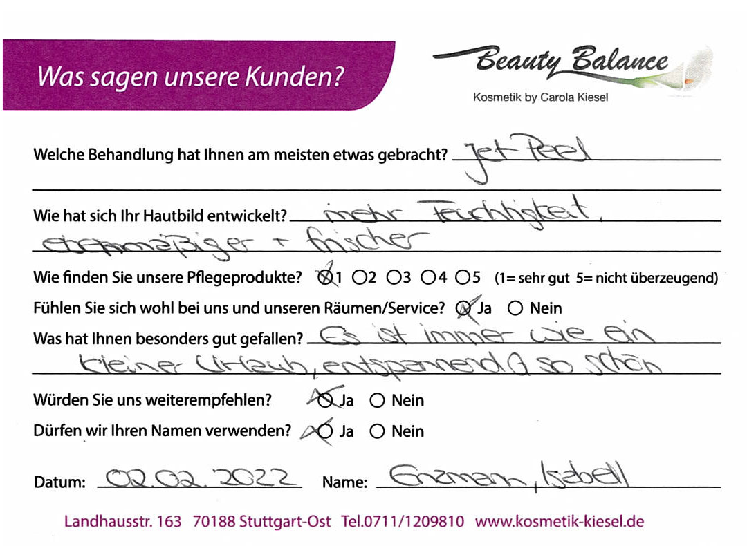 kosmetik-studio-carola-kiesel-stuttgart-beauty-balance - Referenzkarte Enzman Isabell