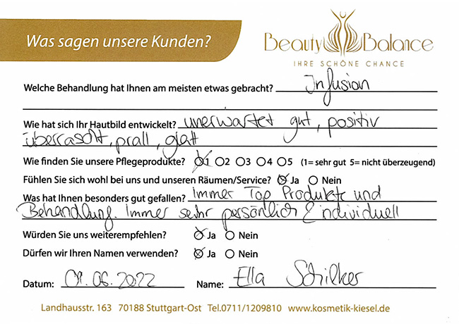 Referenz Infuzion - Ella Schilker - Kosmetikstudio - Carola Kiesel - Beauty Balance - Stuttgart